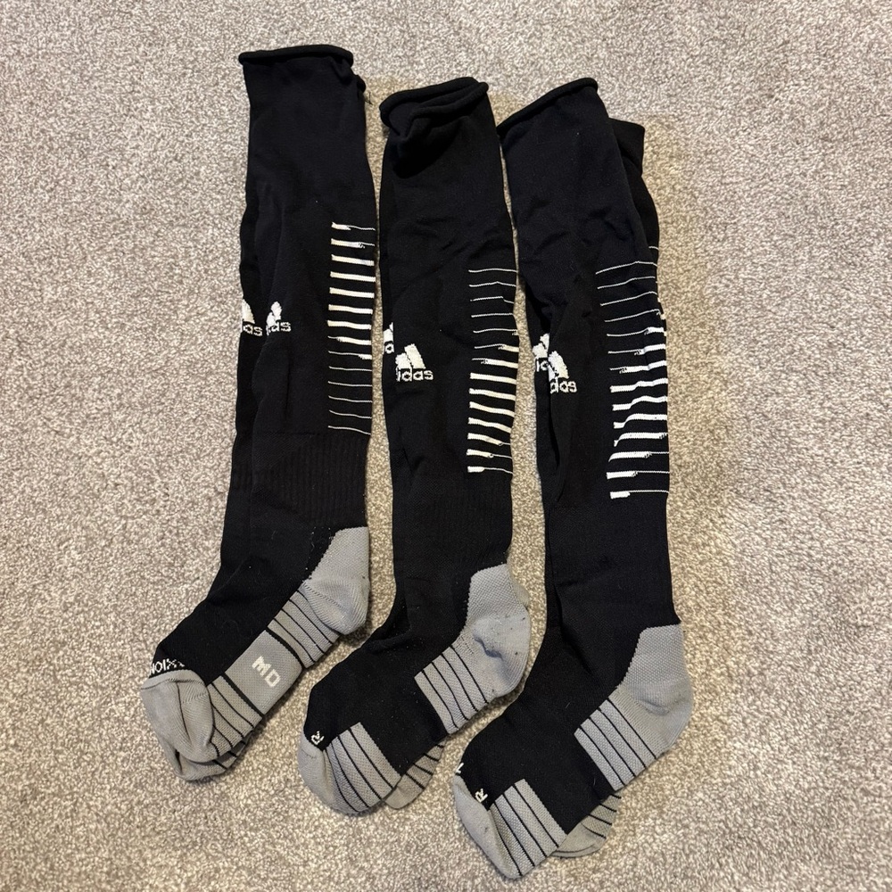 LOT 3 Pair Black Adidas Traxion Soccer Socks - Medium